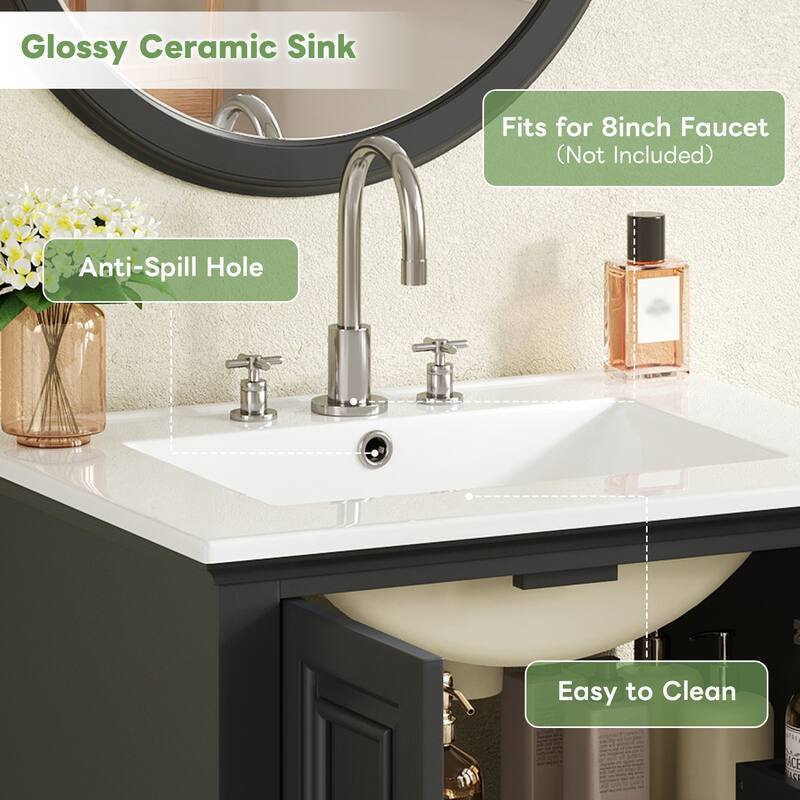 Bathroom Vanity with Ceramic Sink, Bathroom Storage Cabinet with Soft Closing Doors