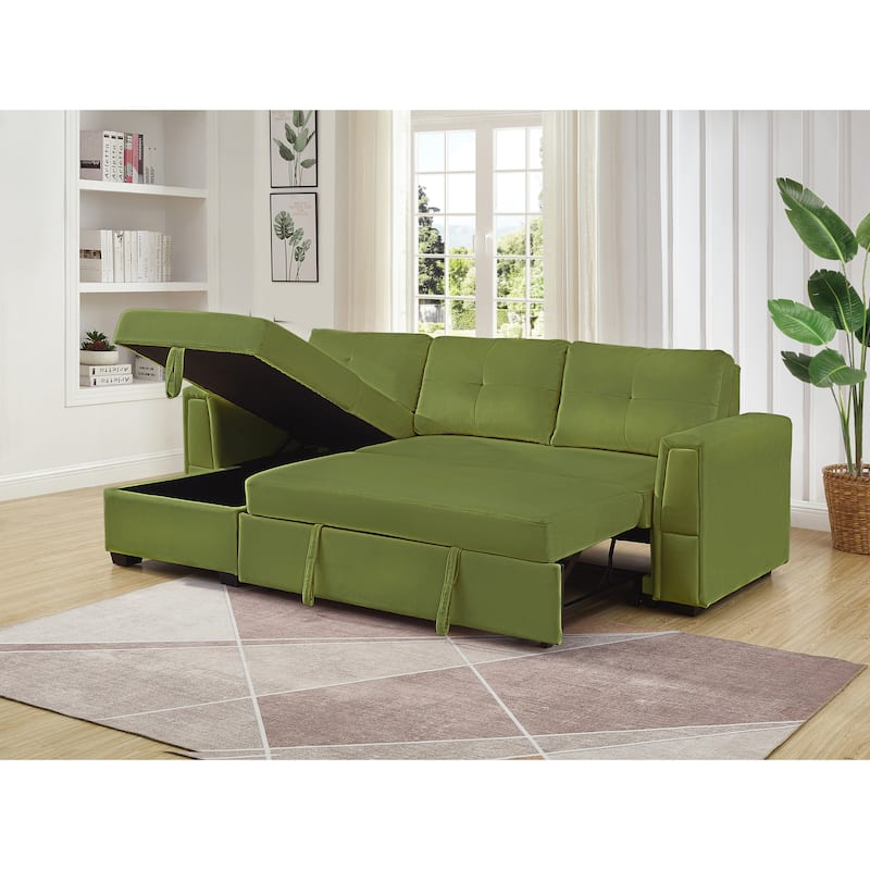 Velvet Reversible Sofabed Sectional Sofa & Chaise - 91" Wide