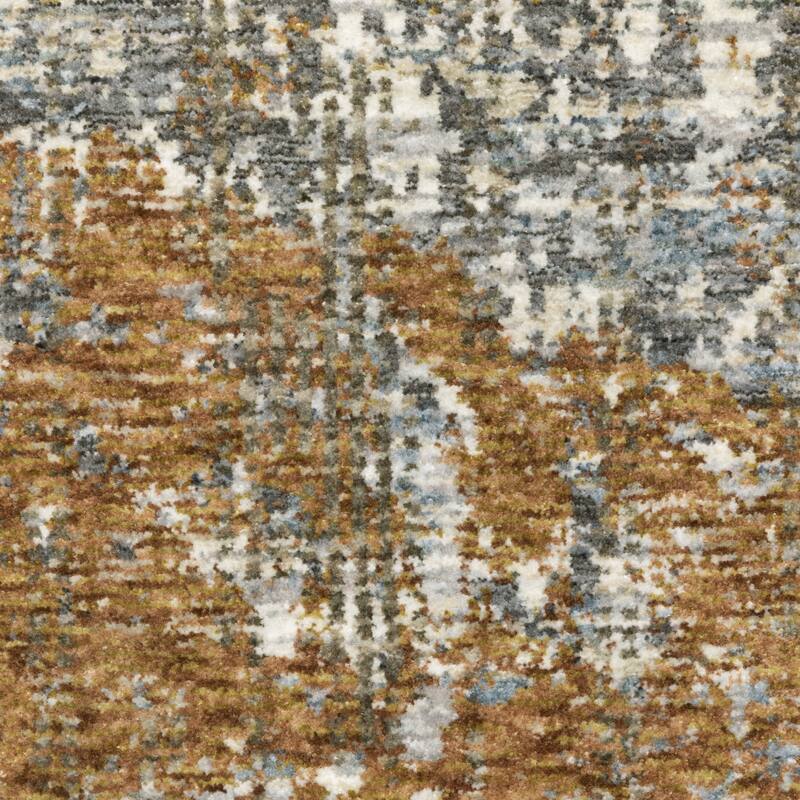 Style Haven Hendrix Distressed Etchings Abstract Grey/ Gold Fringe Edge Area Rug