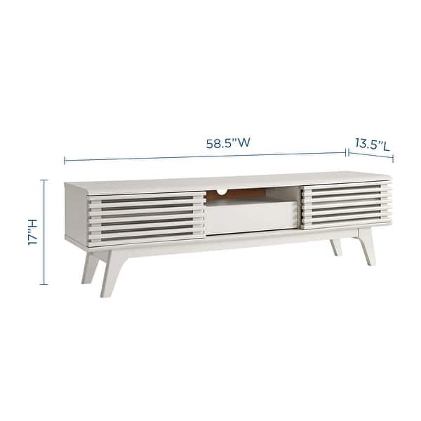 dimension image slide 3 of 4, Render Low Profile 59 Inch TV Stand in Walnut / White