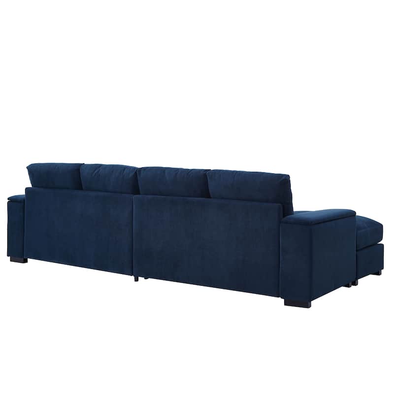 U-Shaped Sectional Sofa with Movable Ottomans, Comfy Corduroy Deep Seat Sofa, Large 4 Seat Sofa with Storage Armrests