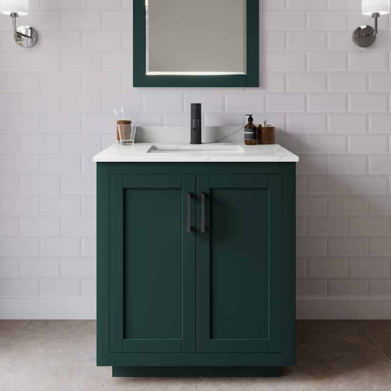 Wyndham Collection WCF292930S-QTZ-UNSMXX Miranda 30" Free Standing - Green / Giotto Quartz Top / Matte Black Hardware