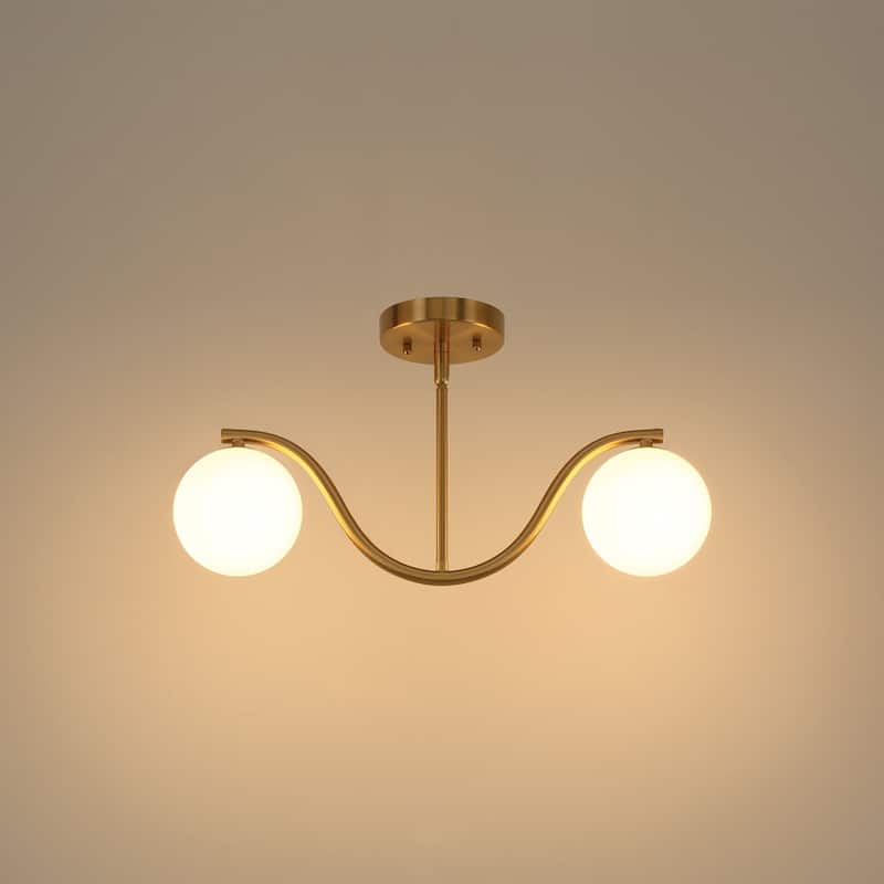 Adaline Modern Dimmable Glass Semi Flush Mount Ceiling Lighting with White Jade Glass