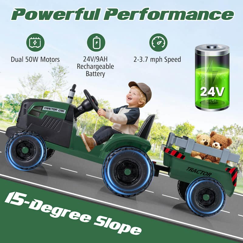 Costway 24V Ride On Tractor for Kids with Detachable Trailer Remote - See Details