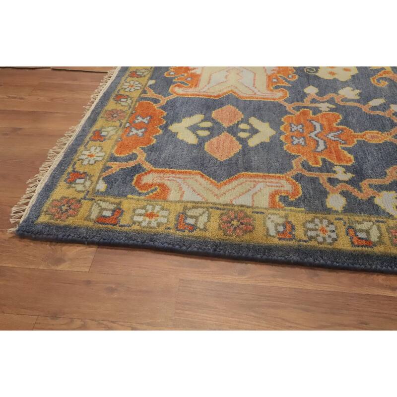 Hand-knotted Transitional Wool Carpet Blue Oushak Rug Floral Oriental Area Rug - 10' 0'' X 7' 11''