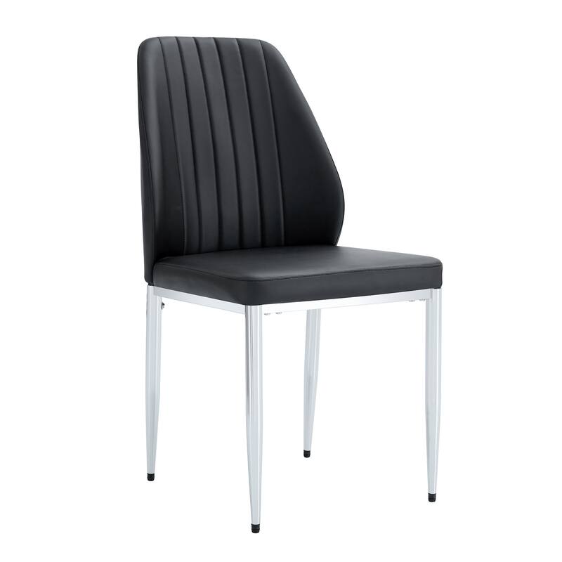Modern 4 Piece PU Dining Chair Set with Extended Backrest, Cushioned, Metal Legs for Dining Room Kitchen Bedroom Living Room