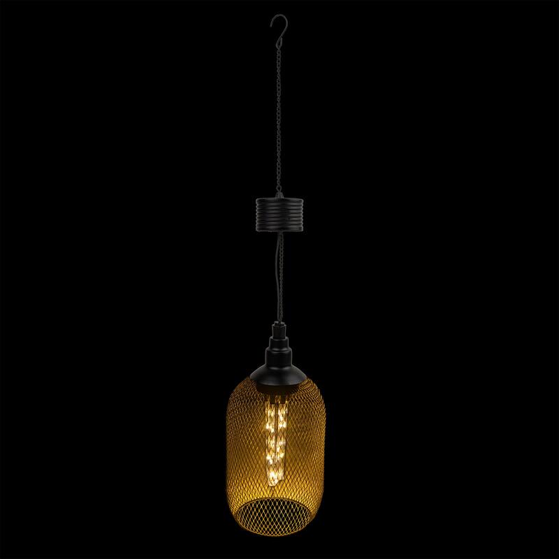 Alpine Corporation 12" Tall Hanging Solar Powered Outdoor Mesh Lantern with LED Lights, Black