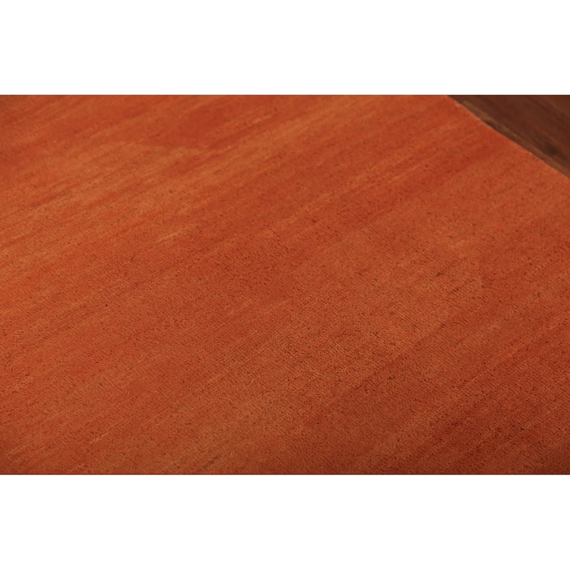 Orange Stripe / Modern Gabbeh Oriental Rug Hand-Knotted Wool Carpet - 3'10" x 5'10"