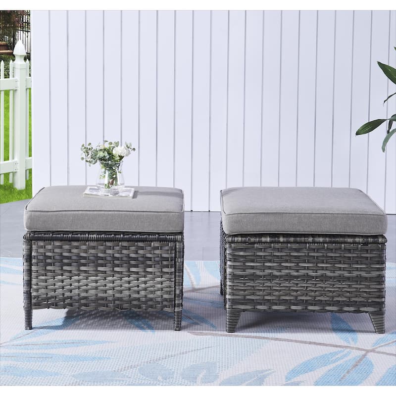 Pocassy Outdoor cushioned Wicker Footstool Ottomans