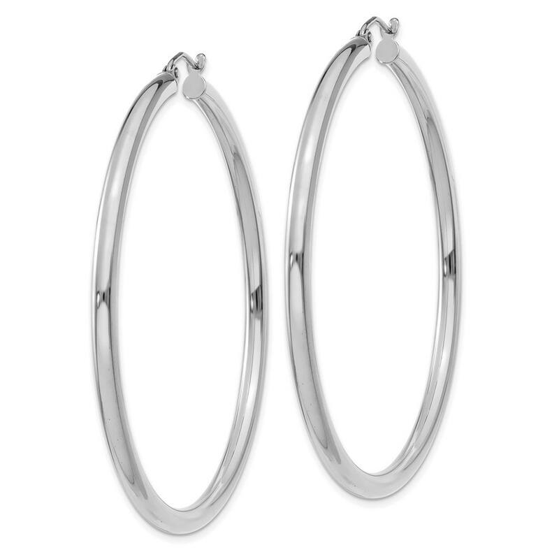 Curata 10k White Gold Polished Lightweight Tube Hoop Earrings - 55mm