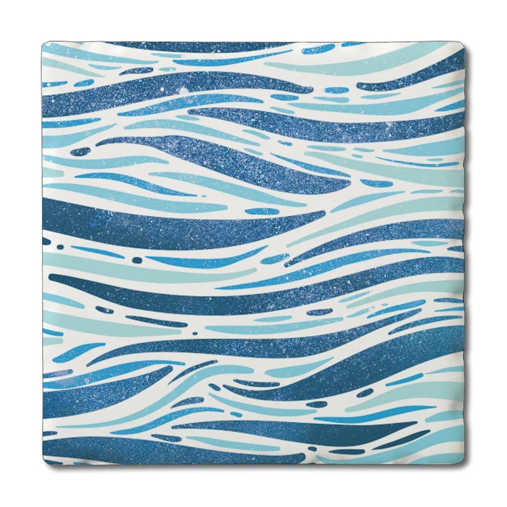 Sparkling Waves 4 Pack Absorbent Stone Coasters with Cork Backing 4" Square Made in The USA Absorbent Wipes Clean
