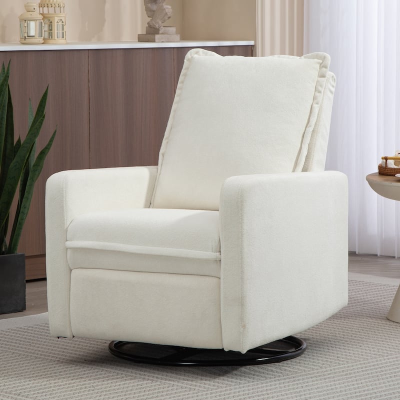 Cozy Short Plush Fabric 270° Swivel Rocker Chair Manual Recliner Chair