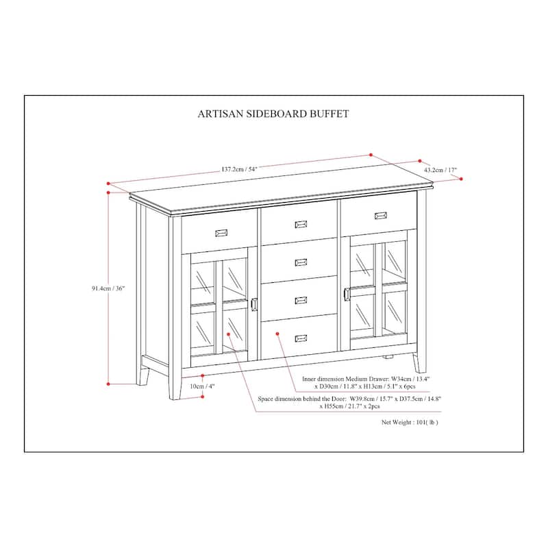 WYNDENHALL Stratford Solid Wood Transitional Sideboard Buffet - 54 inch Wide