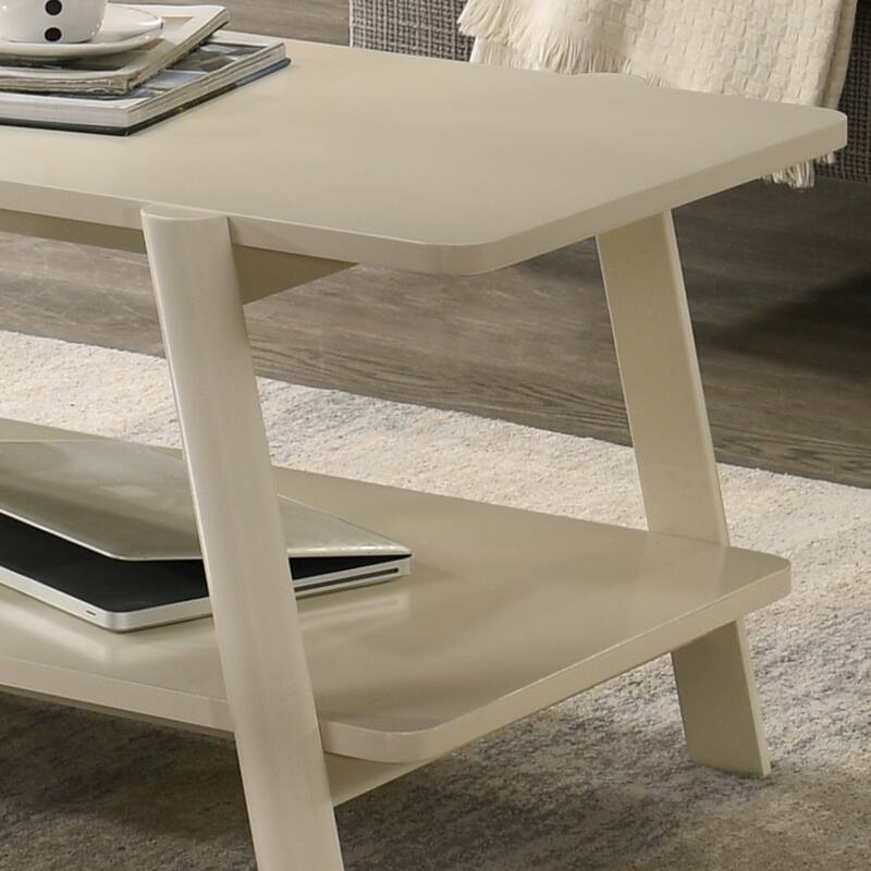 Mid-Century Modern Wood Shelf End Table, Off-White Finish