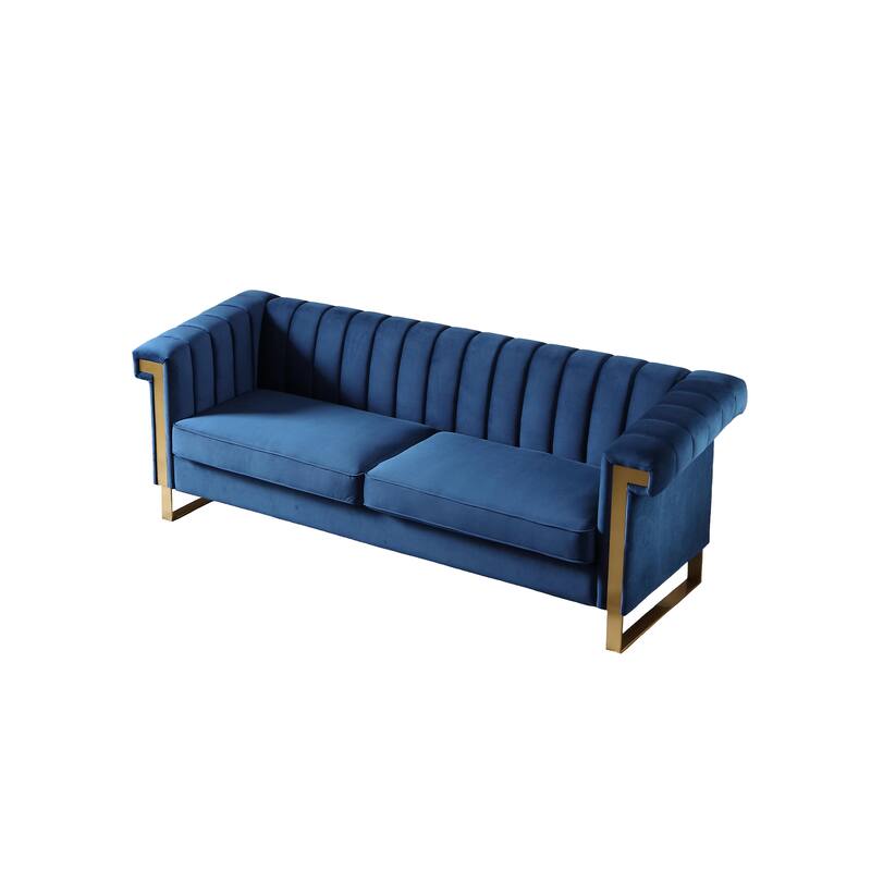 Velvet Sofa Couch for Living Room, Modern Loveseat Couch with Gold Accents, Apartment Chesterfield Sofa