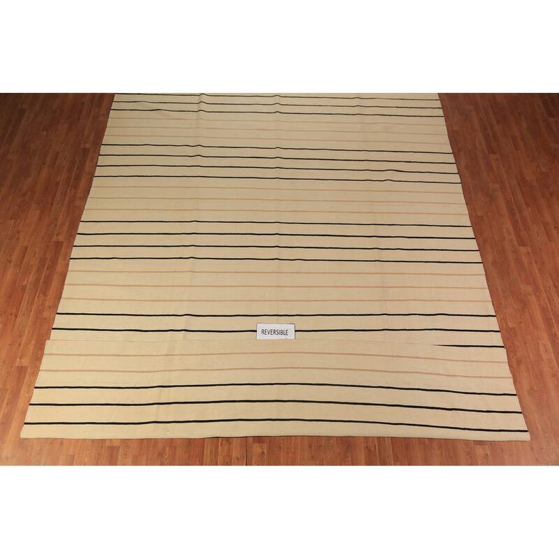 All-Over Striped Kilim Oriental Large Rug Wool Carpet - 10'0"x 14'1"