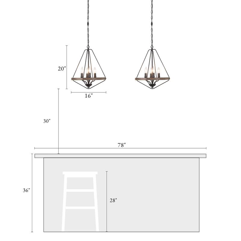 Modern Farmhouse 4-Light Lantern Chandelier Cage Pendant for Kitchen Island Dining Room - W 16" x H 20"