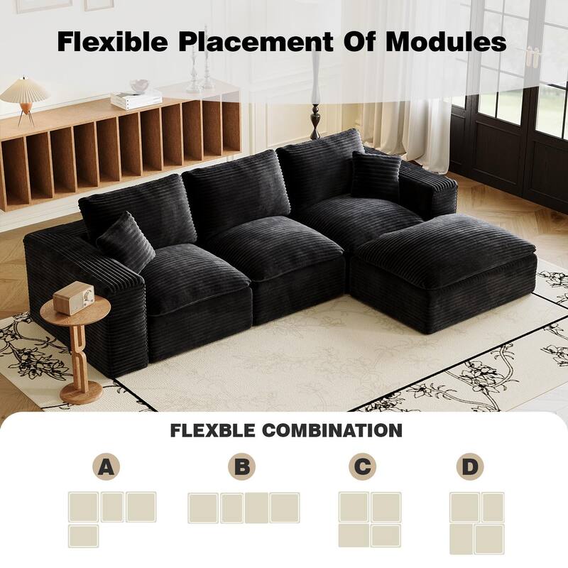108-inch L-Shape Modular Sofa with Chaise, Deep Seat, Soft Plush Corduroy Fabric, No Assembly Required
