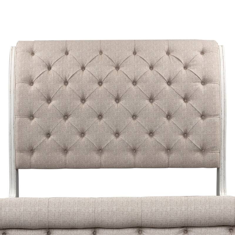 Magnolia Manor Antique White Weathered Bark Upholstered Sleigh Headboard, King or Queen