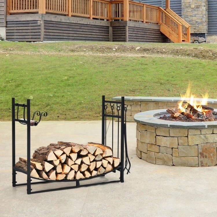 Indoor/Outdoor Heavy Duty Steel Firewood Storage with Kindling