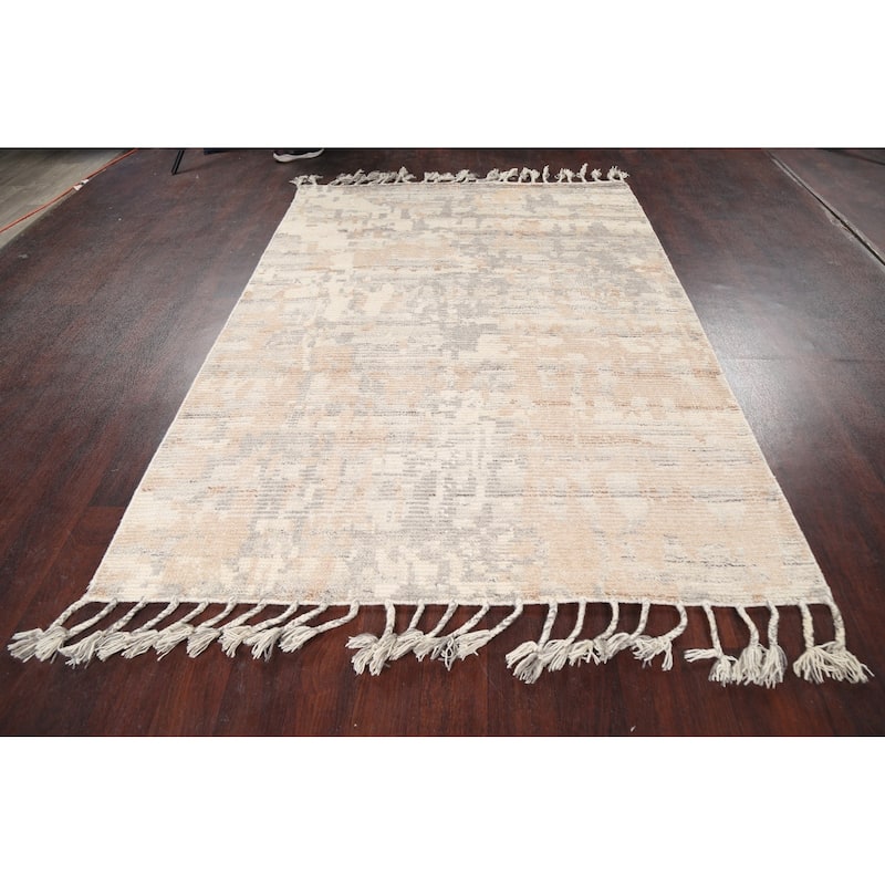 Abstract Modern Moroccan Oriental Area Rug Hand-knotted Wool Carpet - 5'3" x 7'5"