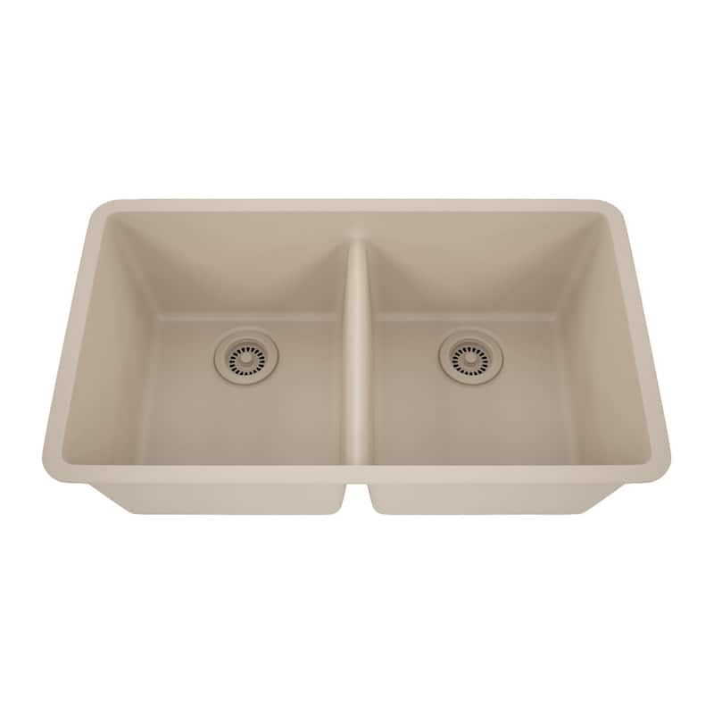 Lexicon Double Bowl 50/50 Undermount Granite Kitchen sink Galaxy Beige - 19" W x 32" L x 9.75" H