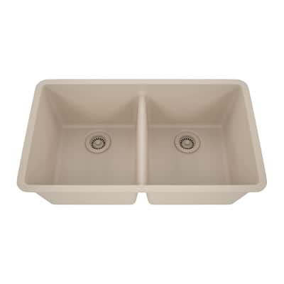 Lexicon Double Bowl 50/50 Undermount Granite Kitchen sink Galaxy Beige - 19" W x 32" L x 9.75" H