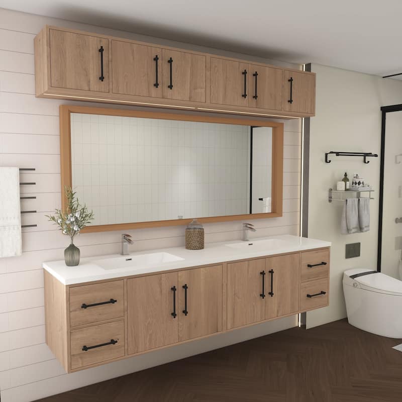 Victoria 84'' Wall-Mounted Double Sink Vanity Set with LED light Top Cabinet