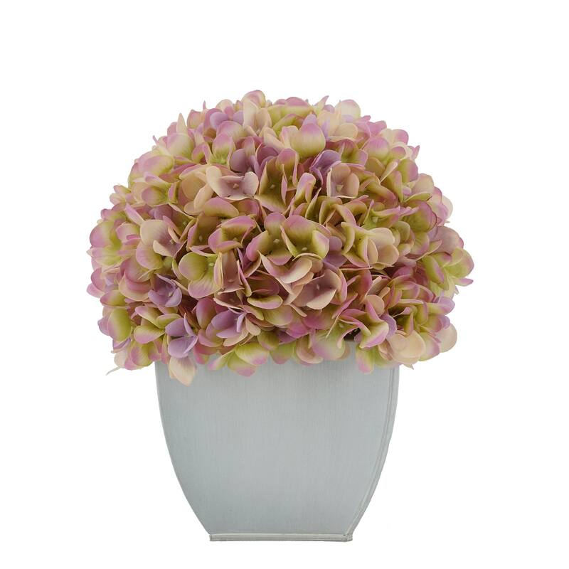 Faux Hydrangea in Cream Tapered Zinc Cube