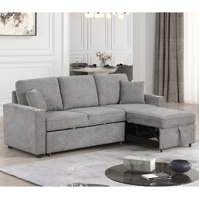 Furniture of America Durem Modern Space-Saving Sleeper Sofa Sectional with Cup Holders
