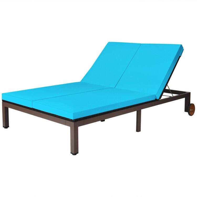 2-Person Patio Rattan Lounge Chair with Adjustable Backrest - 81" x 50" x 12.5"~35" (L x W x H)
