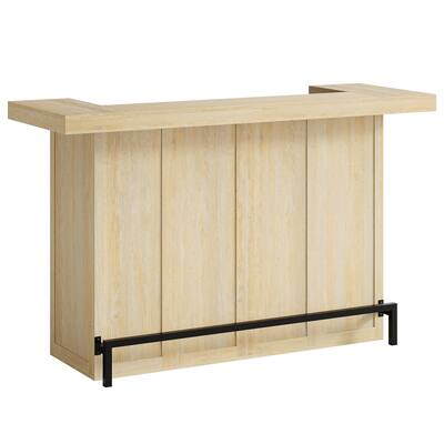 Industrial Wood Bar Table Liquor Cabinet with Wine Glass Holder