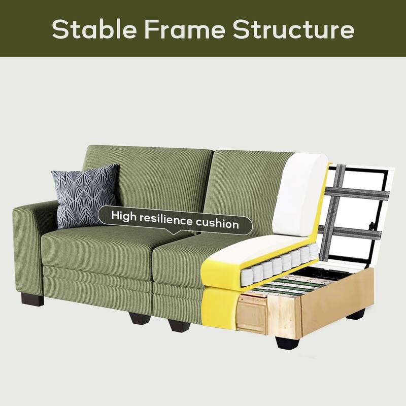 6 Piece Modular Corduroy Sectional With Ottoman