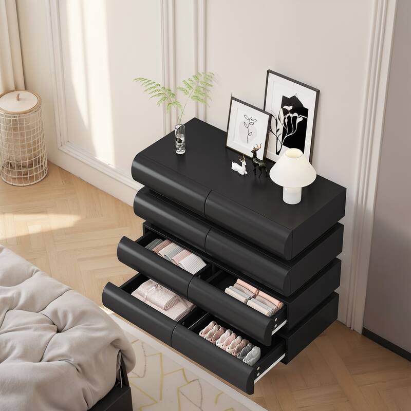 Modern Dressing Table Handleless Dressing with 8 Sliding Drawers Anti-Tip Device, for Bedroom, Black