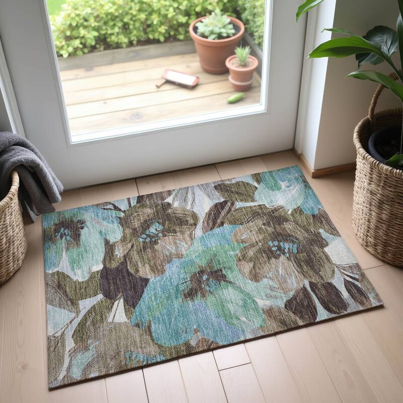 Premium Washable Super Soft Modern Floral Mayfield Rug - Khaki - 1'8" x 2'6"