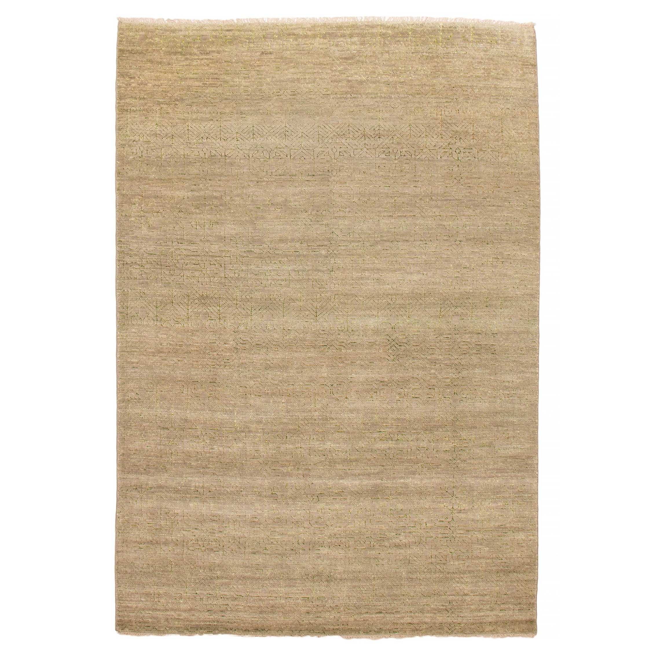 ECARPETGALLERY Hand-knotted Silk Shadow Light Khaki Silk, Wool Rug - 6' 10" x 9' 10"
