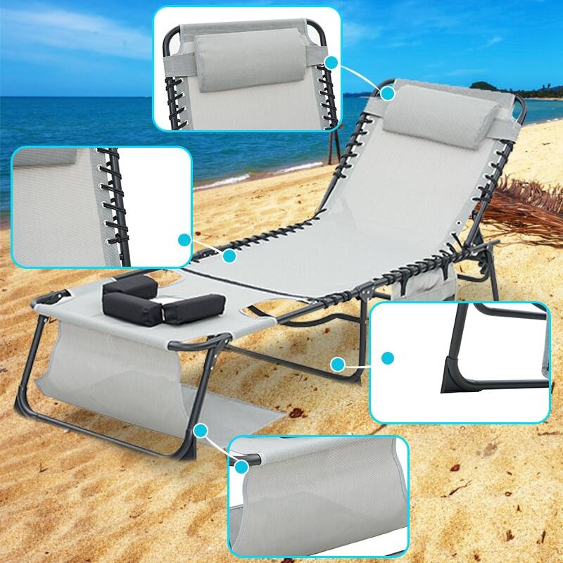 Chaise Lounge Chair Set of 2, 5-Position Adjustable Sunbathing, Foldable Tanning Chair with Face & Arm Holes - 2-Piece