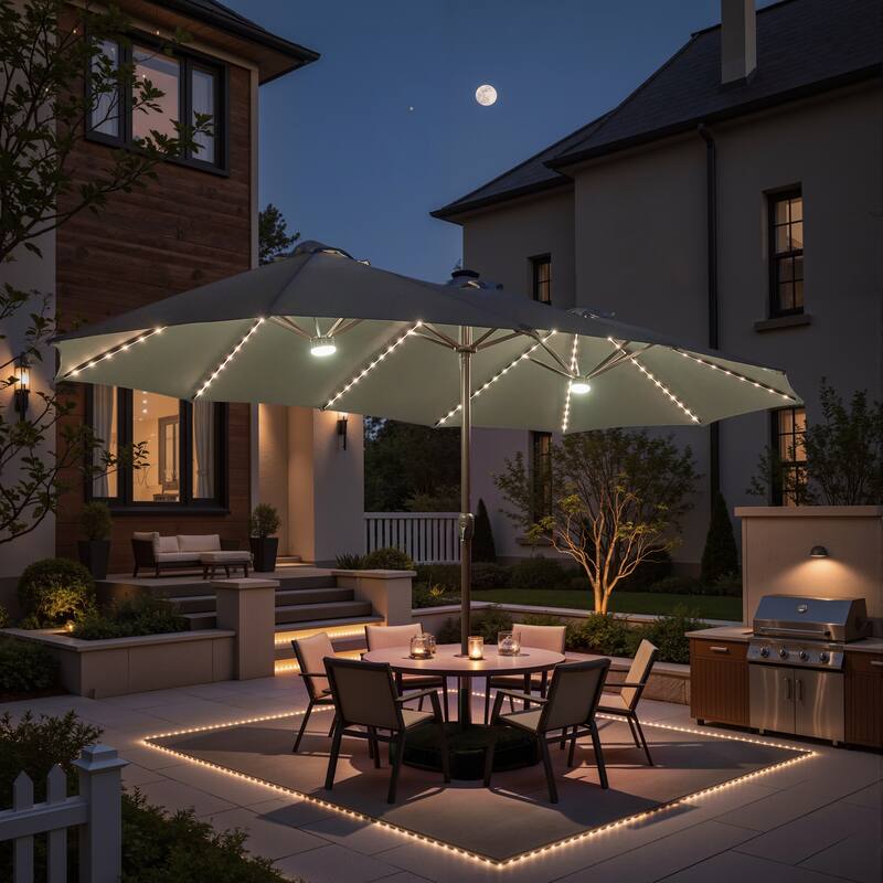 ​OVIOS 15ft Double Side Patio Outdoor Umbrella with Crank & LED Light