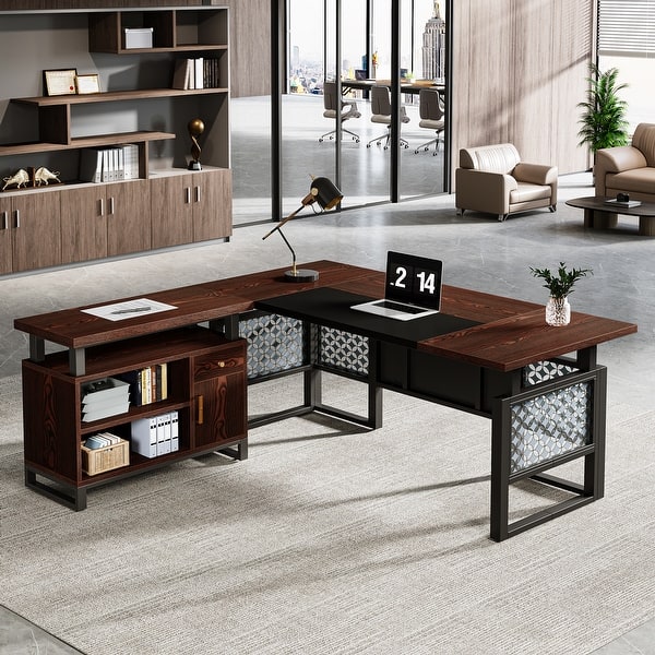63” Modern L Shaped Executive Desk with File Cabinet - Bed Bath ...
