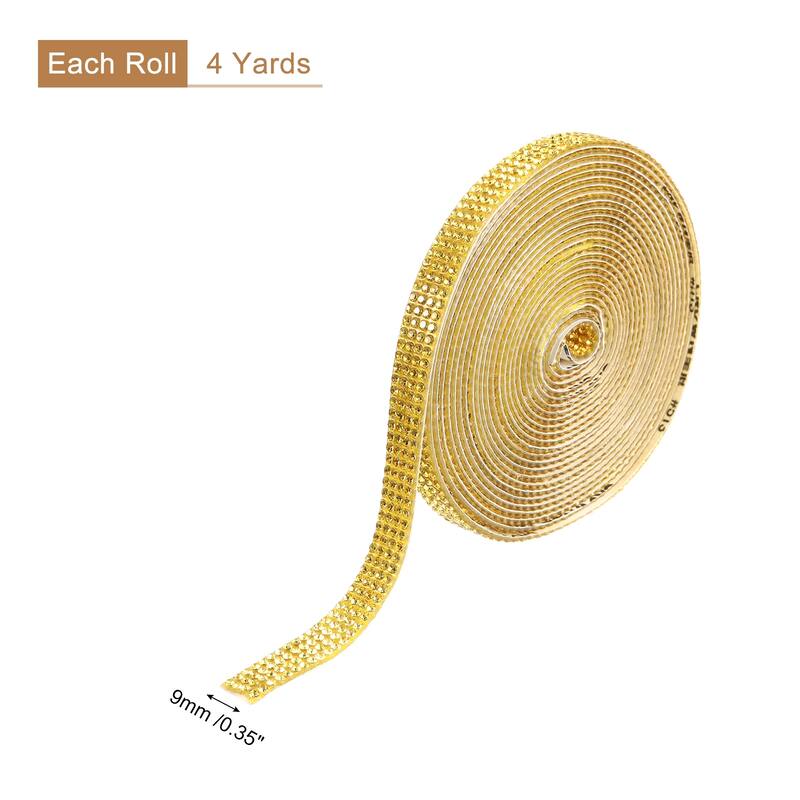 Self Adhesive Rhinestone Strips, Crystal Rhinestone Ribbon - Gold - 4 yards x 0.35 inch
