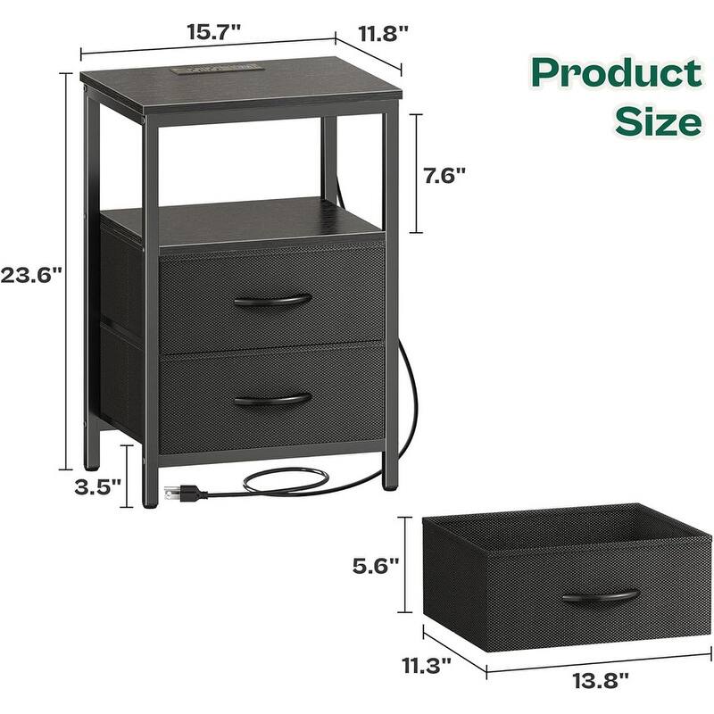 2 Drawer Night stand with Charger Station and LED Lights