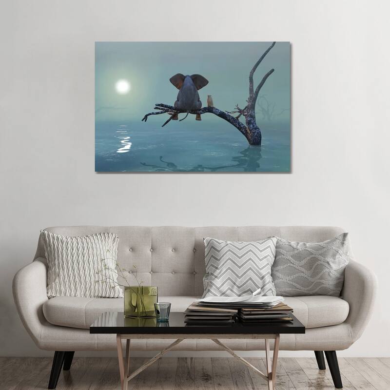 iCanvas "Elephant And Dog Sit On A Tree During A Flood III" by Mike Kiev Canvas Print - 32x48x1.5