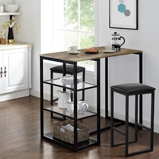 VECELO 3-Piece Dining Table Set for 2, Small Space Kitchen Table & Chairs Set with 2 Stools, Counter Height for Kitchen