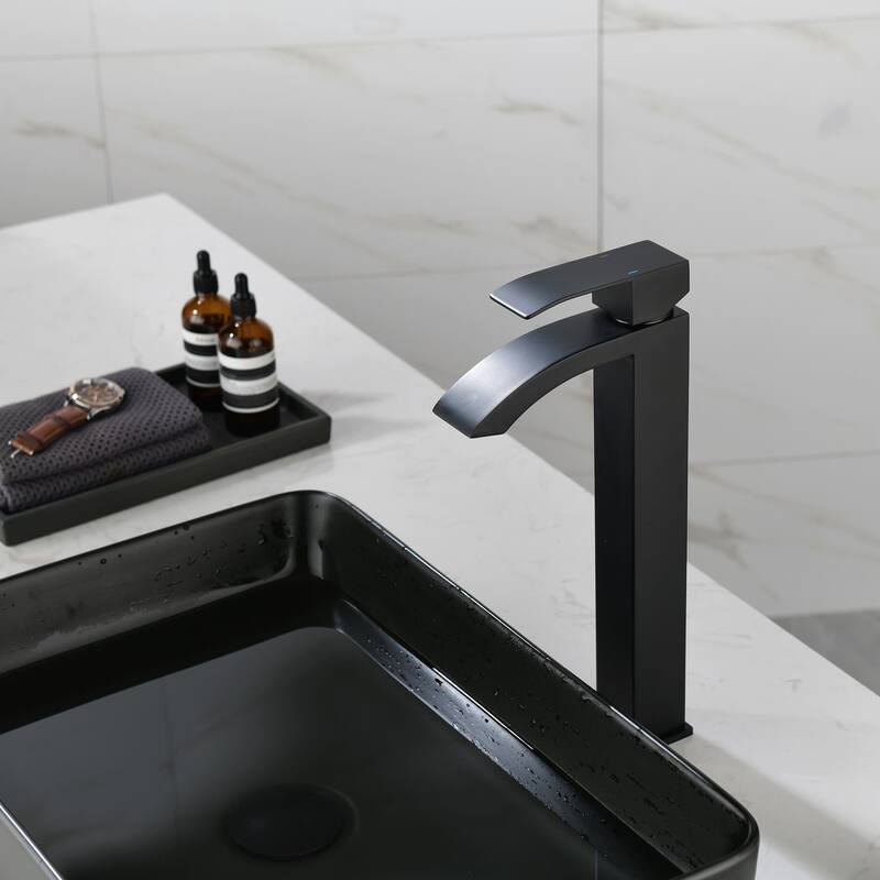 Single Hole Bathroom Vessel Faucet 1 Handle Bathroom Vessel Sink Faucet Waterfall Modern Basin Vanity High Tall Taps No Drain