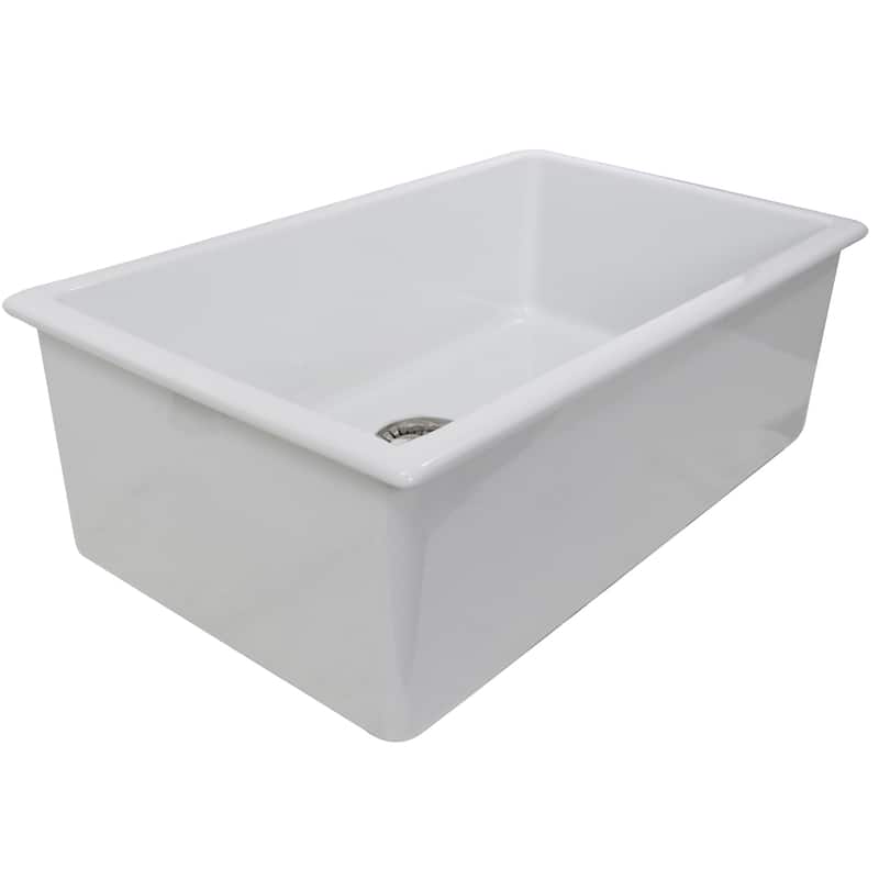 White 30 Inch Fireclay Undermount or Topmount Kitchen Sink - 30" x 18" x 9.75"