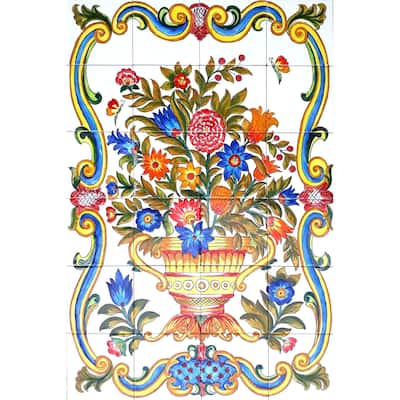 24x36 Floral Basket Kitchen Backsplash 24pcs Ceramic Tiles Wall Mural