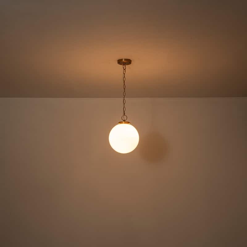 9.8" W 1-Light Modern Opal Glass Globe Pendant Light for Kitchen Island or Bedroom - 9.8 in. W x 15.7 in. H x 9.8 in. D