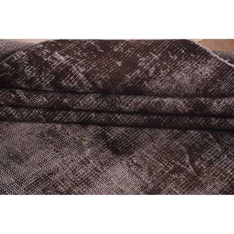 Distressed Brown Over-Dyed Anatolian Turkish Rug Handmade Wool Carpet - 7'2" x 9'10"