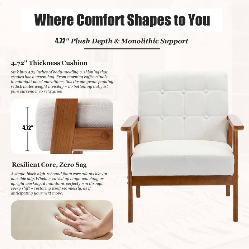 Linen/PU Upholstered Tufted Living Room/Bedroom Accent Chair With Wood Legs