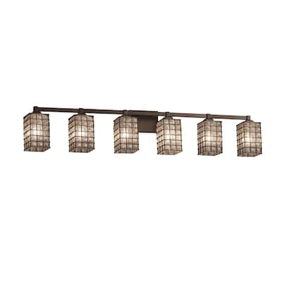Justice Design Wire Glass Regency 6-light Dark Bronze Bath Bar, Grid with Clear Bubbles Square - Flat Rim Shade